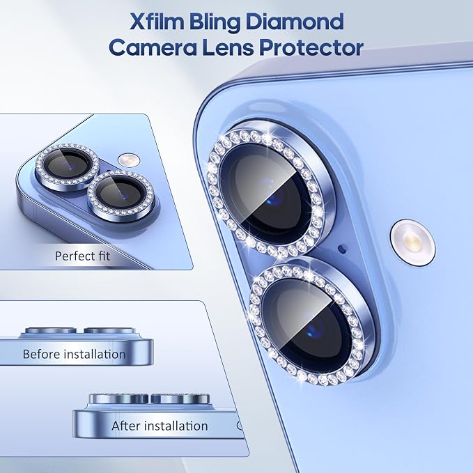 for iPhone 17 Camera Lens Protector Cover Bling Diamond, Blue | Individual Metal, 9H Hardness, Scratch Resistant, Shockproof, Drop Protection, Case Friendly, Stylish Accessories - Image 5