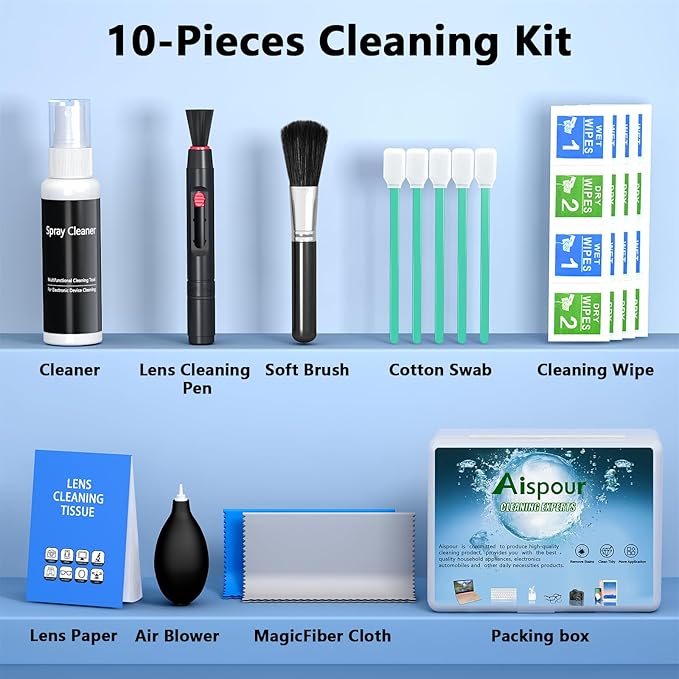 Aispour Camera Lens Cleaning Kit, 10-in-1 Camera Cleaning Kit | Camera Lens Cleaner and Camera Accessories, Includes Lens Cleaning Kit/Lens Cleaner/Lens Cleaning Pen/Soft Brush - Image 6
