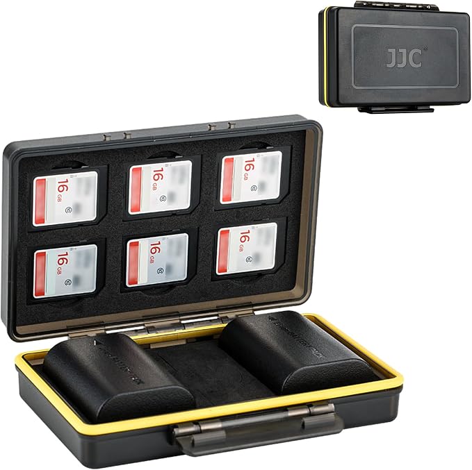 LP-E6 LP-E6N LP-E6NH Battery SD Card Case Holder for 6 SD 2 Battery, Water-Resistant Camera Battery Storage Organizer Box for Canon EOS R6 R5 Mark II R R7 R5M2 R 5D Mark IV III II 7D 6D Mark II by JJC