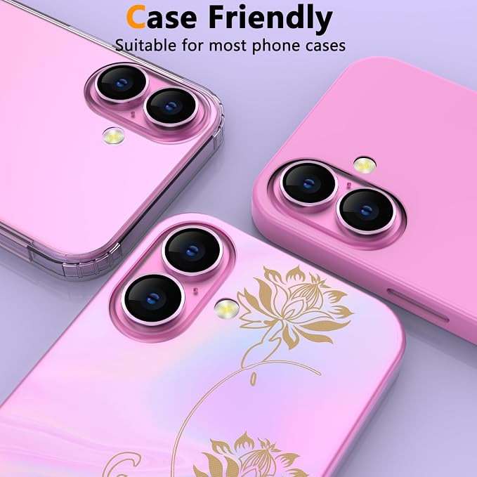 YWXTW for iPhone 16/16 Plus Camera Lens Protector, Individual Anti Scratch Metal Ring Tempered Glass Camera Screen Protector for iPhone 16 Accessories, Case Friendly (Pink) - Image 6