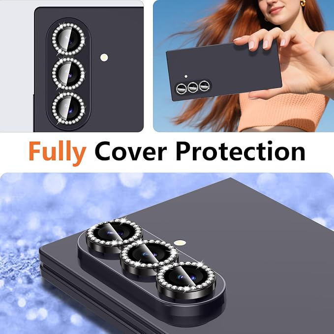 for Samsung Galaxy Z Fold 8 Ultra Camera Lens Protector, Individual Metal Ring Tempered Glass Lens Cover, [Strong Adsorption] Scratch Resistant Ultra-Thin HD Clear Lens Cover, 1 Set-Black Diamond - Image 8