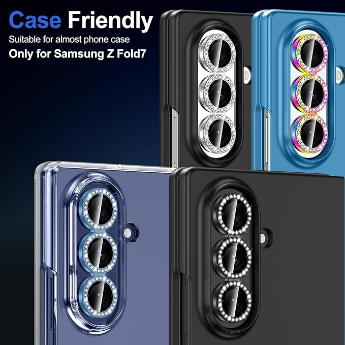 for Samsung Galaxy Z Fold 7 Camera Lens Protector, Individual Metal Ring Tempered Glass Lens Cover, [Strong Adsorption] Scratch Resistant Ultra-Thin HD Clear Lens Cover, 1 Set-Black Diamond - Image 7
