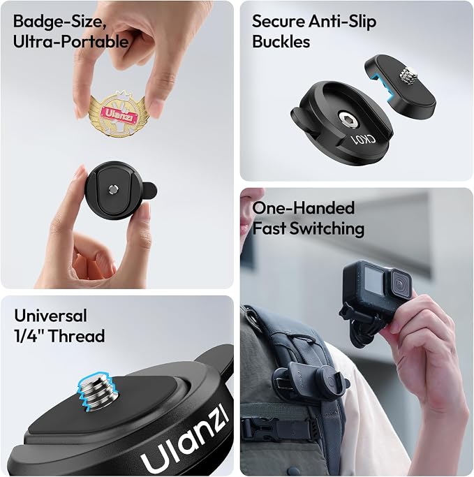 ULANZI CK01 Cka Quick Release Base Set Camera Accessories, Quick Setup Kit | with 1/4'' Screw for GoPro DJI Insta360 AKASO Action Cameras, Small Camera and Lights Super-Quick Switching - Image 5