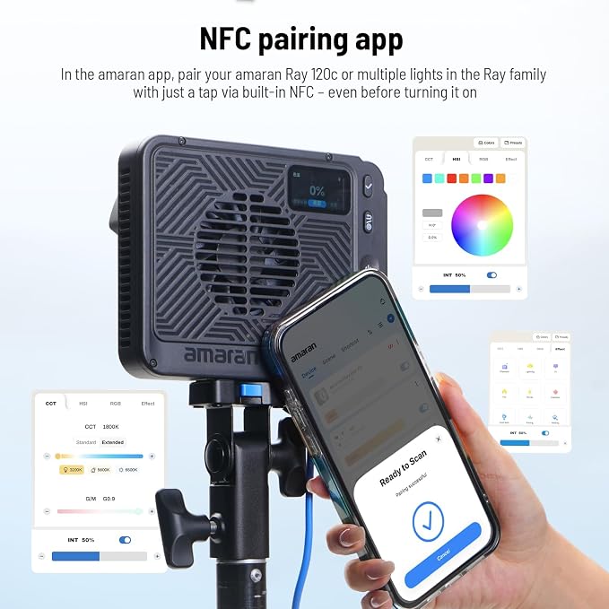 amaran Ray 120c RGB Video Light,120W Portable Studio Light IP54 | CCT 1,800K-20,000K,APP Control Bowens Mount LED Lights for Photography w/Softbox Portable Bag - Image 6