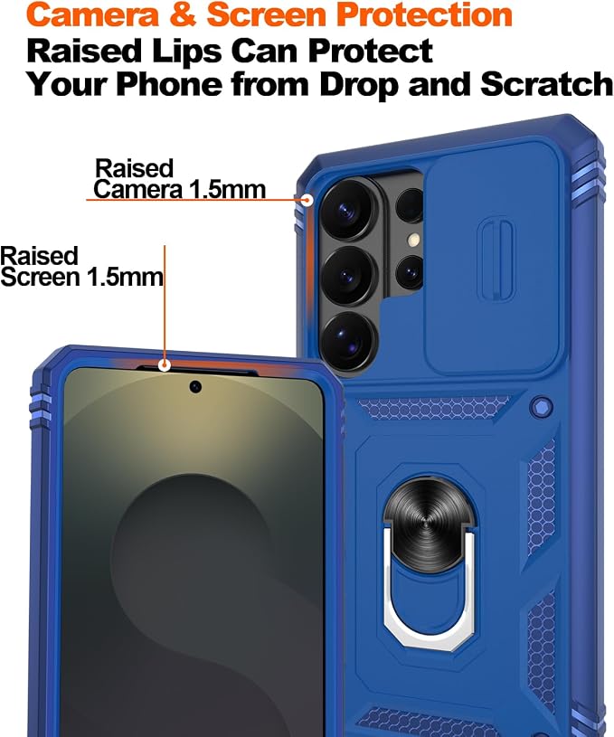 Gritup for Samsung Galaxy S26 Ultra Case: 2*Screen Protector | Slide Camera Cover | Build in 360° Rotating Ring Kickstand | Military Grade Protective Cover for Samsung S 26 Ultra, Blue - Image 5