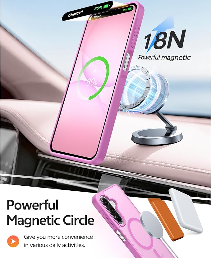 FNTCASE for Galaxy A17/A16 5G Phone Case, Fit for Magsafe, Screen Protector | Translucent Matte, 14FT Military Grade Drop Protection, Slim Shockproof Protective, for Samsung A 17 A 16 Cover, Pink - Image 3