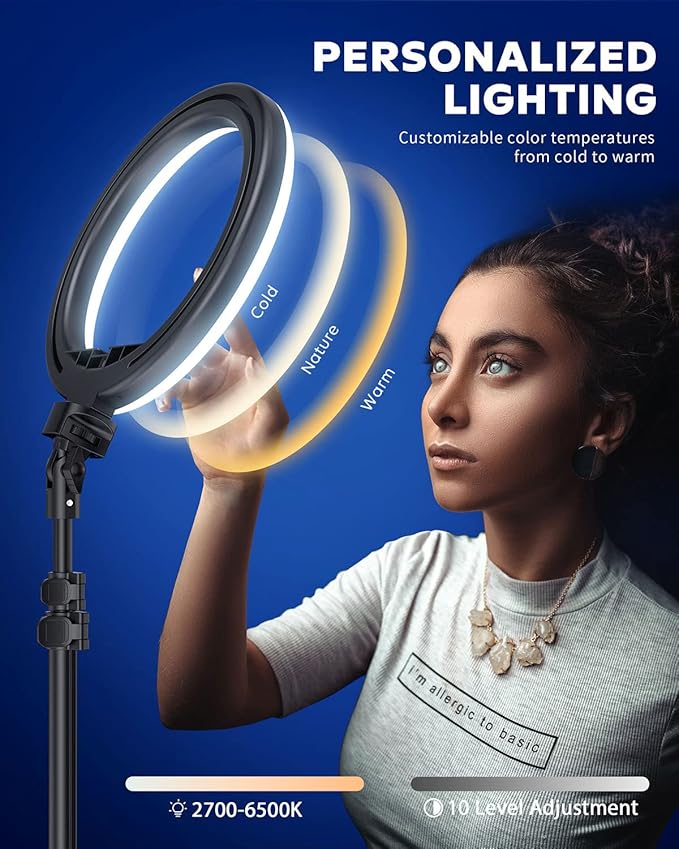 Kaiess 10.2" Selfie Ring Light with 65" Adjustable Tripod Stand & Phone Holder for Live Stream/Makeup, Upgraded Dimmable LED Ringlight for Tiktok/YouTube/Zoom Meeting/Photography - Image 2