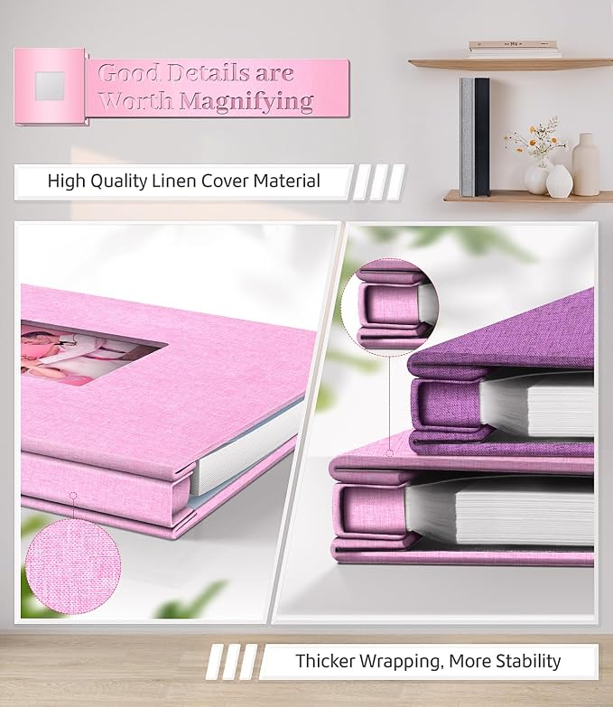 Artfeel Photo Album Self Adhesive Scrapbook Album for 3x5 4x6 5x7 8x10 Pictures,120 Pages Linen Cover with Display Window DIY Photo Book,Ideal Gifts for Family Travel Wedding Baby - Image 5