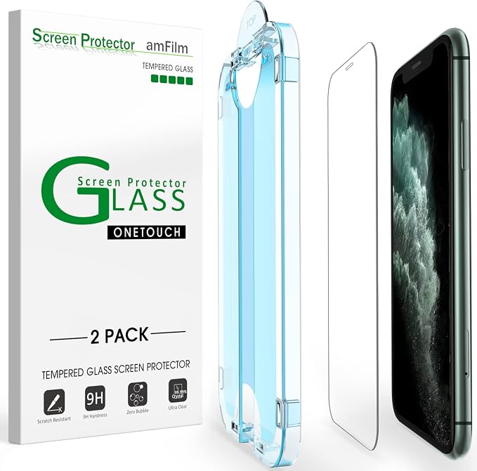 amFiIm OneTouch for iPhone 11 Pro Max Screen Protector 6.5" Tempered Glass | Auto-Alignment, 30s Install, Bubble Free, 9H Hardness, Scratch & Drop Protection, HD Clear, Case Friendly, 2 Pack (11P-6.5'') by amFilm