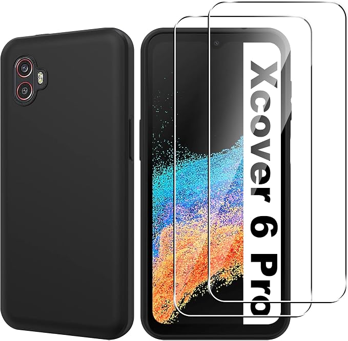 for Samsung Galaxy Xcover 6 Pro Screen Protector(2 pack) Tempered Glass flim+Galaxy Xcover 6 Pro case,9H Hardness,Anti-Scratch, Case Friendly, Anti-Fingerprint,Shock-Absorption by Suttkue