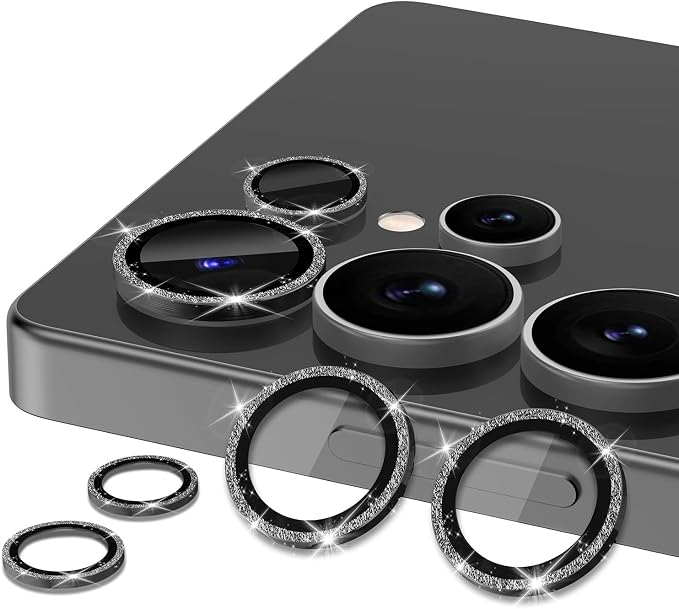 for Samsung Galaxy S25 Ultra Camera Lens Protector, Individual Metal Ring Tempered Glass Lens Cover, [Strong Adsorption] Scratch Resistant Ultra-Thin HD Clear Lens Cover, 1 Set-Black Sparkly - Image 2