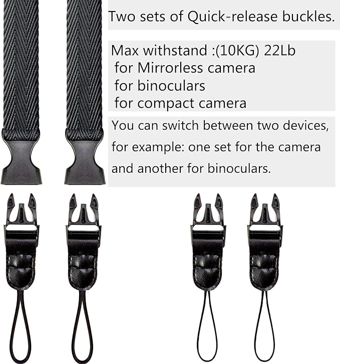 Camera Neck Straps Short,Binocular Strap with Quick Release Buckle,Washable,Black,39 Inch - Image 6