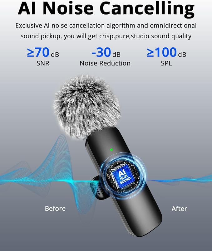 Mini Microphone for iPhone Android - Wireless Lavalier Microphone USB-C Lightning, Noise Cancelling Clip On Mic, 65ft Range, 12H Battery for Video Recording TikTok YouTube Content Creators - Image 3
