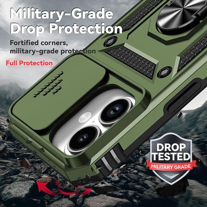 HNHYGETE for iPhone 17 Case with Screen Protector: [Military Grade 20ft. Drop Tested] Slide Camera Cover Ring Shockproof Protective Phone Case for - iPhone 17 (Army Green) - Image 3