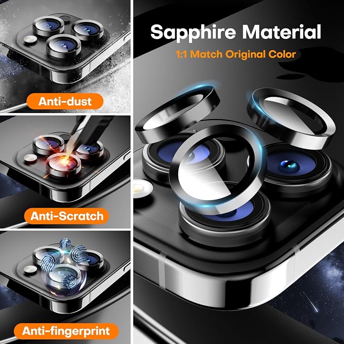 Camera Lens Protector for iPhone 15 Pro Max/15 Pro- Black | 9H Tempered Glass, Metal Individual Camera Cover, Accessories, Anti-drop, Case Friendly, HD Clear, Anti-Scratch - Image 3