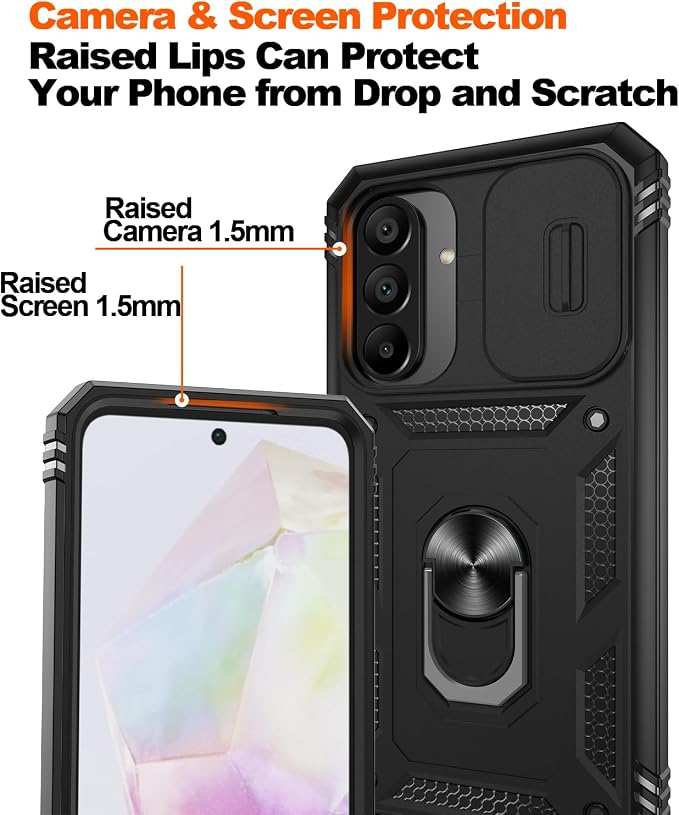 Gritup for Galaxy A36 5G Phone Case: Samsung A36 5G Case with 2*Screen Protector, Magnetic Stand & Slide Camera Cover, Shock Proof Military-Grade Funda para A 36 Cover, Black - Image 4