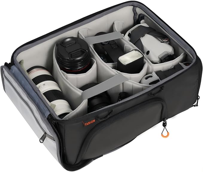 TARION Medium Camera Insert Bag Quick Access DSLR Inner Case Organizer M | Fits 2 Cameras 7 Lenses Drone Gear, Full Back Opening, Framed Top Lid, Protective Insert Cube, 14.6x11x6.7" ShellCore M by TARION