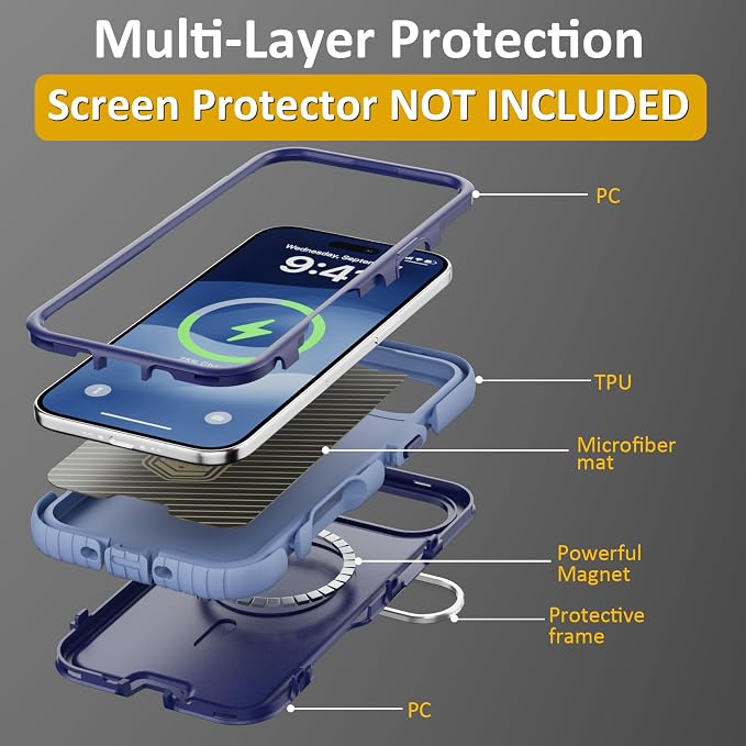 Follaroma Magnetic for iPhone 17 Air Case with Camera Stand, Blue-Purple | Built-in Glass Camera Cover Stand,Compatible with MagSafe,Heavy Duty Shockproof Protective,Military-Grade Anti-DropDual Case - Image 6