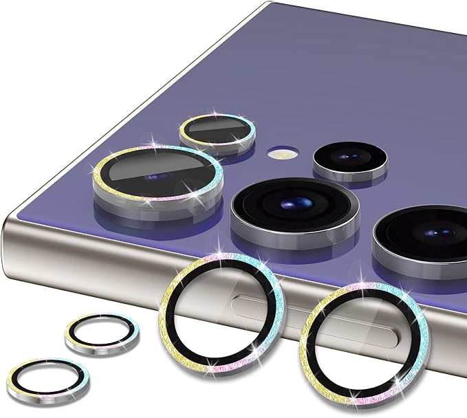 for Samsung Galaxy S24 Ultra Camera Lens Protector, Individual Metal Ring Tempered Glass Lens Cover, [Strong Adsorption] Scratch Resistant Ultra-Thin HD Clear Lens Cover,2 Set-Colorful Sparkly - Image 2