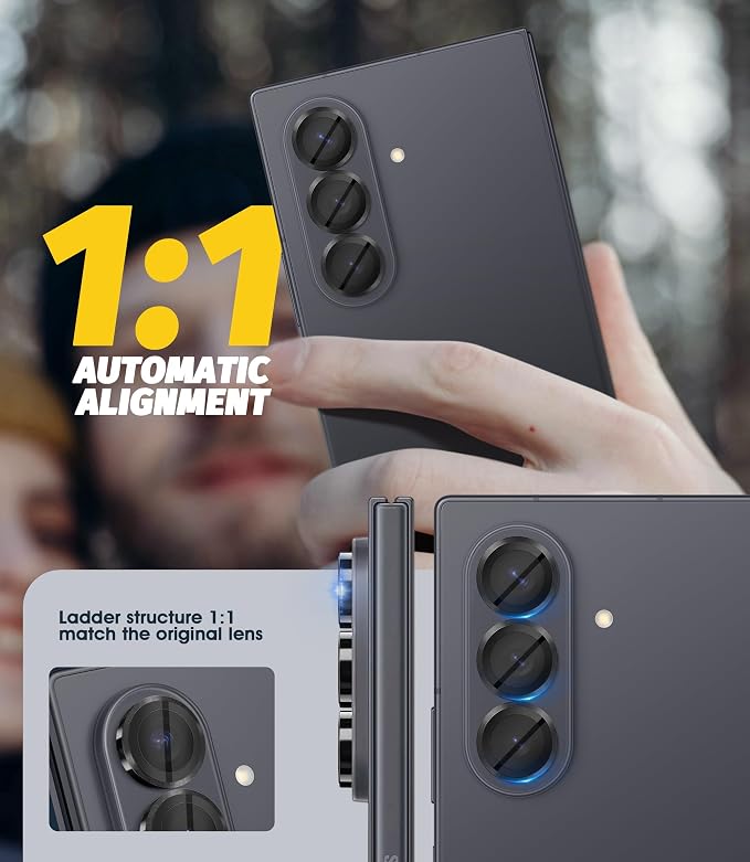 Orzero (2 Sets Camera Lens Protector for Samsung Galaxy Z Fold 8 Ultra, [EZ Install] [Case-Friendly] 9H Tempered Glass CD Pattern Lens Cover, Military-Grade Shockproof, HD Clarity Anti-Glare - Black - Image 4