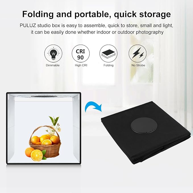 PULUZ Light Box Photography, 20x20 inch Portable Photo Studio Light Box, Professional Dimmable Quick Charge USB-C Photo Booth with 200 LED Lights & 12 Color Backdrops Photo Box for Product Photography - Image 9