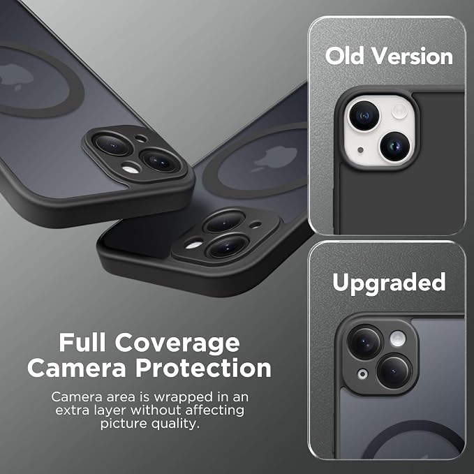 CAPRARO for iPhone 14 Case, Compatible with MagSafe | Upgraded [Full Camera Protection] Shockproof Protective Slim Translucent Matte Magnetic Phone Case 6.1'', Black - Image 6