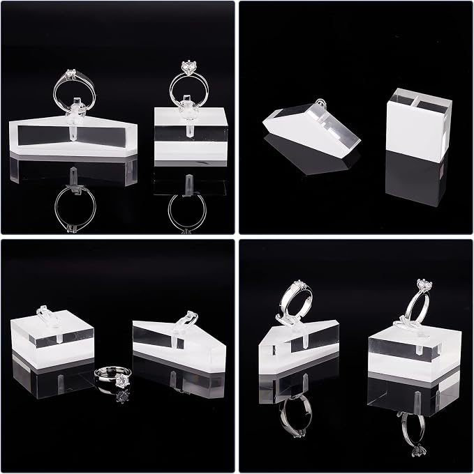 AHANDMAKER 2 Sets Acrylic Ring Display Holder, Triangle Square Clear Acrylic Block Jewelry Storage Stand for Ring Jewelly Display Home Trade Show Photo Prop Exhibit - Image 4