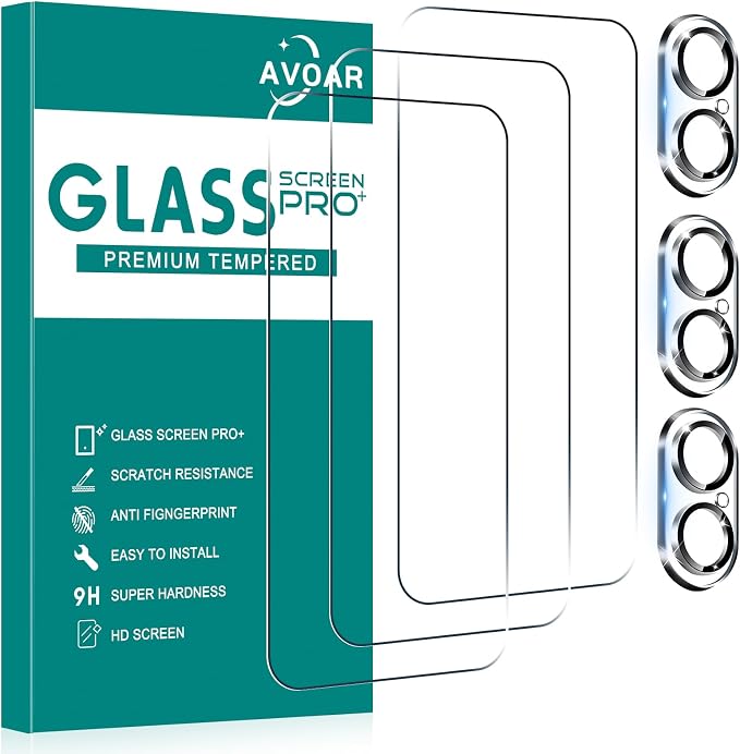 3+3 Pack Glass Screen Protector for iPhone 16 Plus, 6.7 Inch | Camera Lens Protector, HD Clear Tempered Glass Film, Anti-Scratch, Bubble Free, Case-friendly by AVOAR