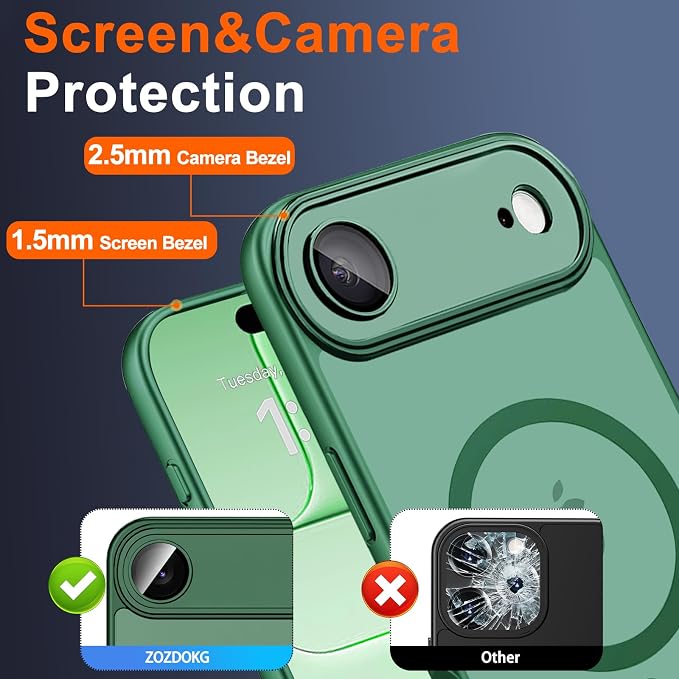 for iPhone Air Case with Privacy Screen Protector, Green | Full Camera Protection, Magnetic, Compatible with MagSafe, Translucent Matte Shockproof Phone Cover for iPhone 17 Air - Image 7