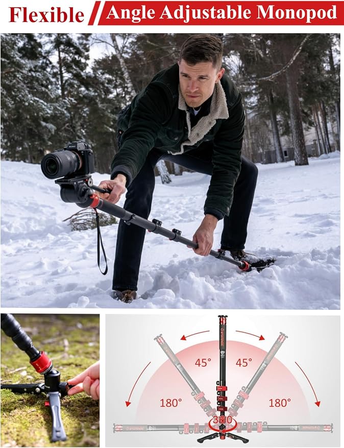 IFOOTAGE Cobra 3 A180F Aluminum Camera Monopod 71" | Telescopic Video Monopod with Feet Compatible with Sony Canon Nikon DSLR Cameras, Payload 17.6lb - Image 6