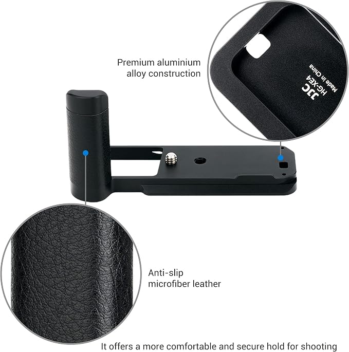 JJC MHG-XE4 Metal Hand Grip L-Bracket for Fuji X-E4 Camera(Not for X-E5) | Anti-Slip Pads, Arca Swiss Quick Release Plate, Extra 1/4"-20 Tripod Hole & Hand Strap Hole - Image 4