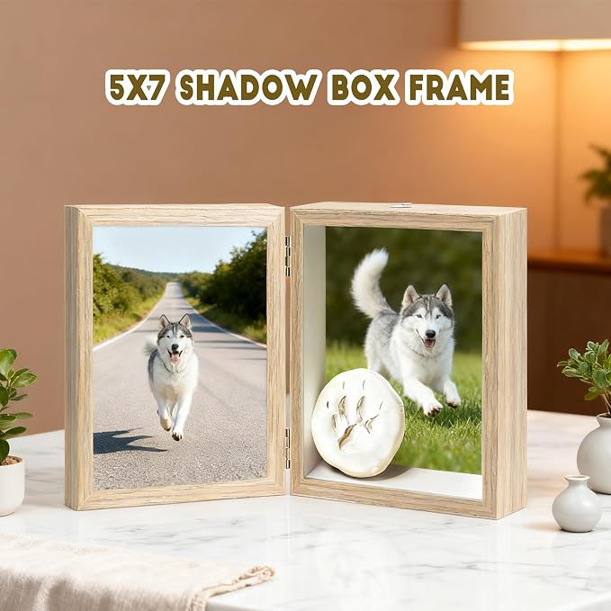 5x7 Pets Memorial Shadow Box Frame, Dogs Cats Photo Display with Paw Prints Keepsake, Memorial Sympathy Gifts for Loss of Dog Cat, Grey - Image 4