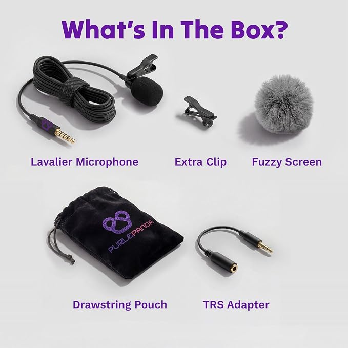 Purple Panda Lavalier Microphone for GoPro, DJI, Insta360 Mic Adapters | Wired Motovlogging Lapel Mic for Go Pro Media Mod, 3.5mm, Osmo Action & Insta360 Audio Adapters, Motorcycle Helmet Clip On - Image 6