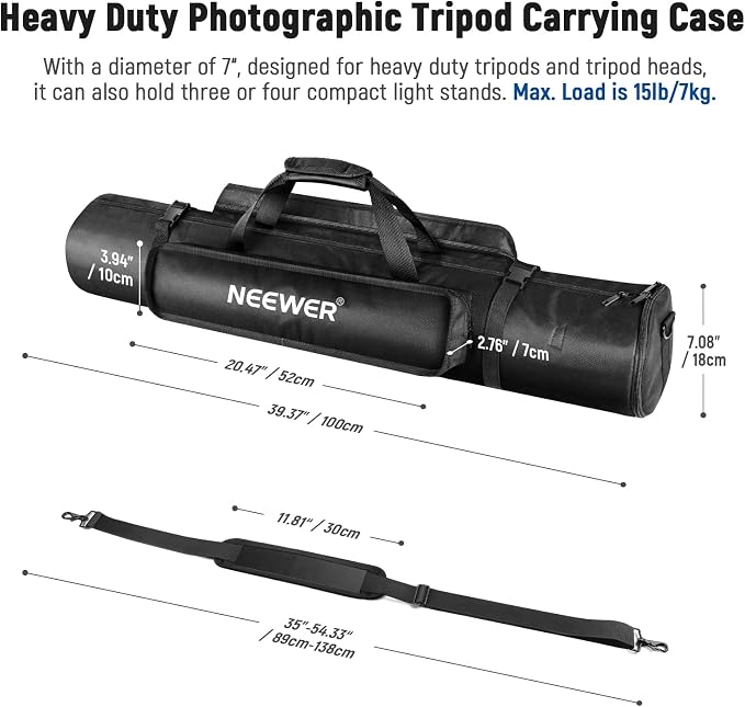 Neewer Tripod Carrying Case, Heavy Duty Waterproof Nylon Bag with Handles & Shoulder Straps, Compact Case with Full Length Zippered Closure, External Pocket for Light Stand/Boom Stand/Tripod, Black, - Image 4