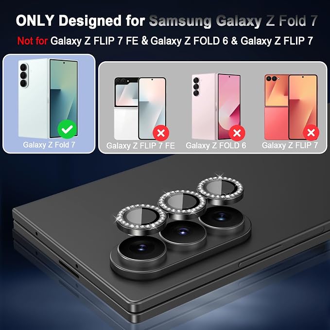 Meshine for Samsung Galaxy Z Fold 7 Camera Lens Protector,Scratch Proof,Strong Adsorption,9H Hardness with Metal Ring Camera Cover,Ultra Thin Case Friendly, Accessories Lens Protector,Shiny Black - Image 2