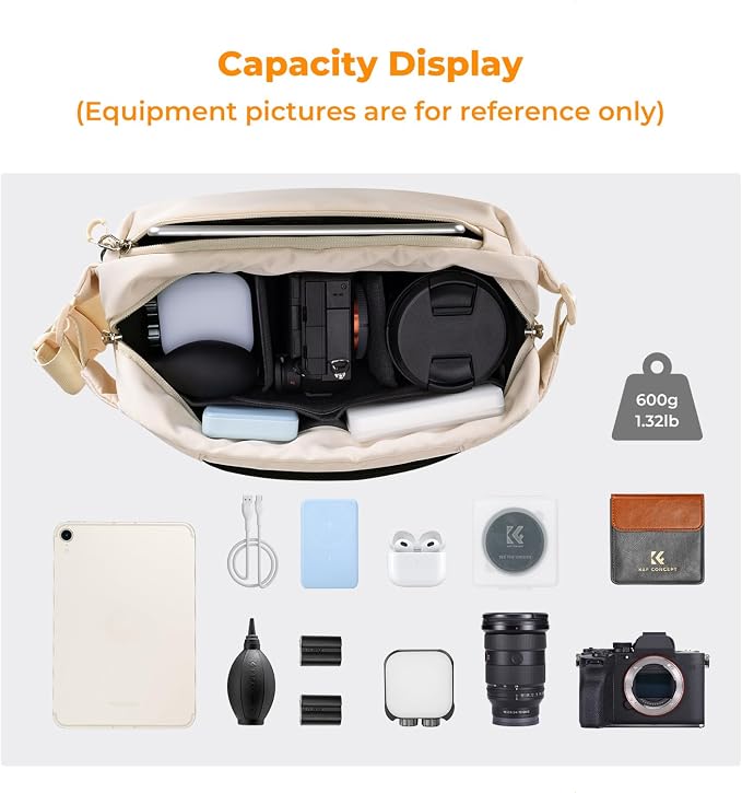 K&F CONCEPT 2 in 1 Camera Sling Bag, Everyday Shoulder Bag | Multifunction Photography Compact Crossbody DSLR Portable Bag, Compatible for Canon/Nikon/Sony, BS01 - Image 2