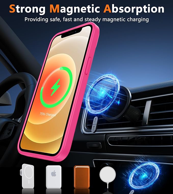 FNTCASE for iPhone 12/iPhone 12 Pro Case Hot Pink: Fit for MagSafe | Translucent Magnetic Camera Protection Slim Cases, 14FT Military Grade Drop Tested, Matte Shockproof Cover - Image 4