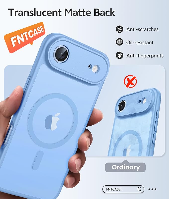 FNTCASE for iPhone Air Case, Fit for Magsafe, with Glass Screen Protector | Full Camera Protection, Translucent Matte, 14FT Military Grade Drop Proof, Shockproof Protective Phone Cover, Light Blue - Image 6