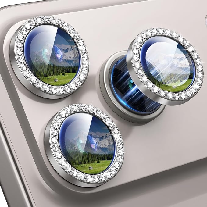 iPhone 17 Pro/17 Pro Max Camera Lens Protector Bling Diamond, Gray | Individual Metal, 9H Hardness, Scratch Resistant, Shockproof, Drop Protection, Case Friendly, Stylish Accessories by Xfilm