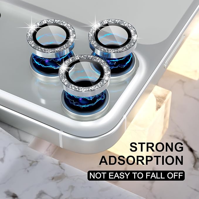Choiche for iPhone 17 Pro/iPhone 17 Pro Max Camera Lens Protector | Ultra HD, Bling 9H Tempered Glass Camera Cover Screen Protector Metal Ring Decoration Accessories (Glitter-Silver) - Image 3