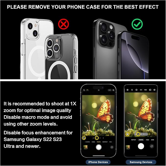 35X Professional Upgraded Macro Lens for Smartphones,with Universal Clip，Long Shooting Distance of 45-95mm, Macro Photography of Flowers,Insect and Jewelry,Compatible with iPhone and Android Phones - Image 6