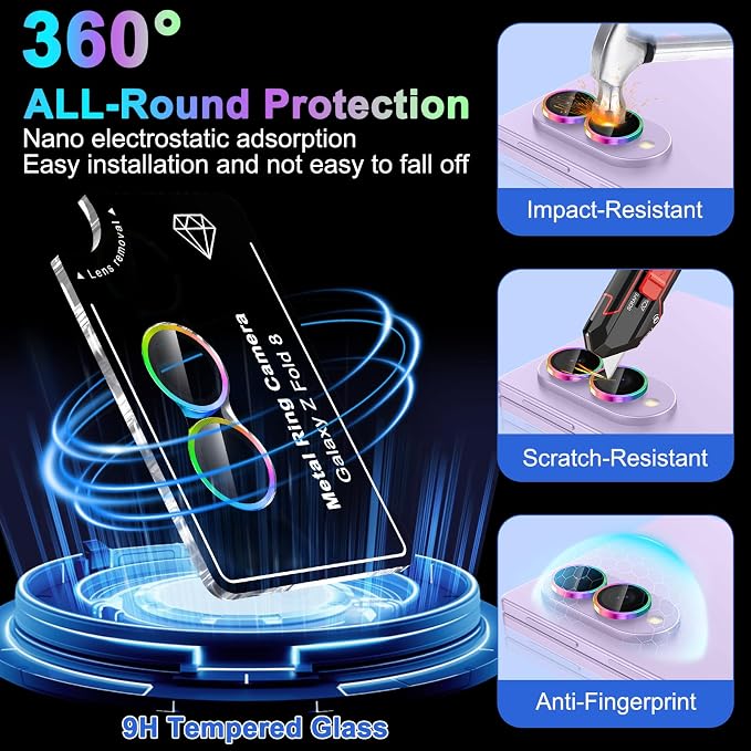 Meshine for Samsung Galaxy Z Fold 8 Camera Lens Protector,Scratch Proof,Strong Adsorption,9H Hardness with Metal Ring Camera Cover,Ultra Thin Case Friendly,Accessories Lens Protector,Colorful - Image 3
