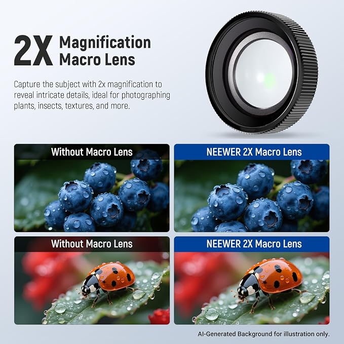 NEEWER Macro Lens Compatible with DJI Osmo Nano/Action 5 Pro/Action 4 | 2X Magnification, 2 Elements in 1 Group, 3-4cm Focal Distance, Close Up Photography Accessories, Not Waterproof, LS-68 - Image 3