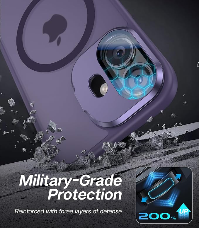 VOFATA [Upgraded] for iPhone 16 Case with Camera Cover Stand [Fit for MagSafe][9H Camera Lens Protector] Mil-Grade Protection Translucent Matte Silicone Magnetic iPhone 16 Phone Case, Purple - Image 5
