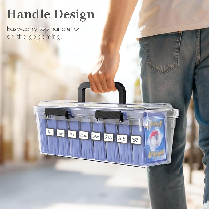Lifewit Trading Card Storage Box with Handle, Fit for Toploader, 3 Pcs | Stackable Reinforced Latch Case with 8 Adjustable Dividers, Writable Labels, Organizer for MTG TCG Sports Baseball Bulk Cards - Image 7