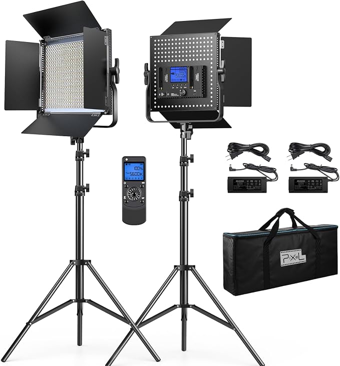Pixel K80 Bi Color Photography Lighting with Remote, 2-Pack 45W 3200K-5600K Dimmable LED Video Light, Panel Light for Studio/Gaming/Streaming/YouTube/Videography/Film/Video Recording by Pixel