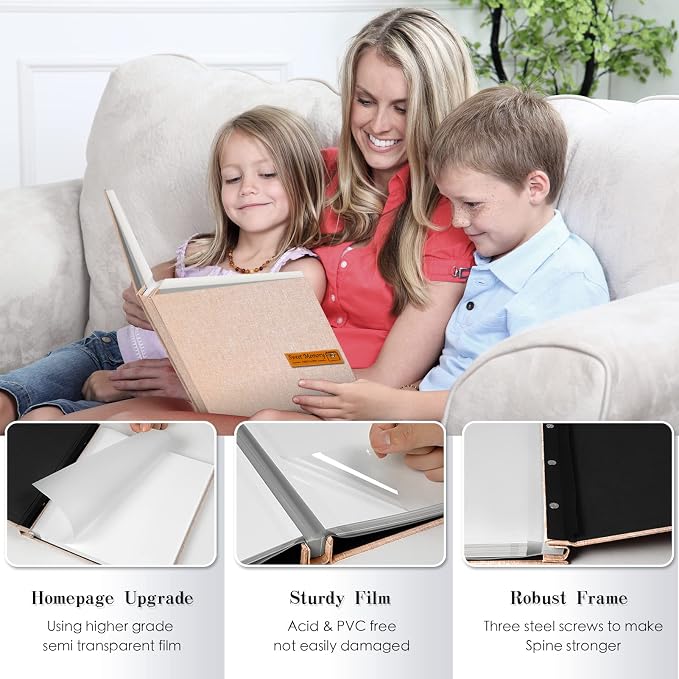 Spbapr Large Photo Album, DIY Scrapbook for 4x6, 5x7, 8x10 Pictures, 40 Pages, Khaki Color, with Metallic Pen and Scraping Plate - Image 3