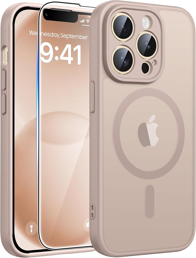 FNTCASE for iPhone 13 Pro Case, Fit for Magsafe, Screen Protector | Full Camera Protection, Translucent Matte, 14FT Military Grade Drop Proof, Shockproof Protective Phone Cover, Desert Gold by FNTCASE