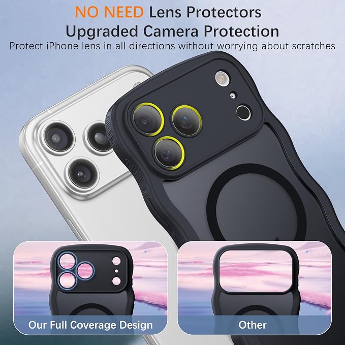 BENTOBEN Magnetic for iPhone 17 Pro Case, Cute Wavy Full Camera Protection [Compatible with MagSafe] Matte Anti-Slip Bumper Women Girls Boys Protective Cover for 17 Pro 6.3", Black - Image 8