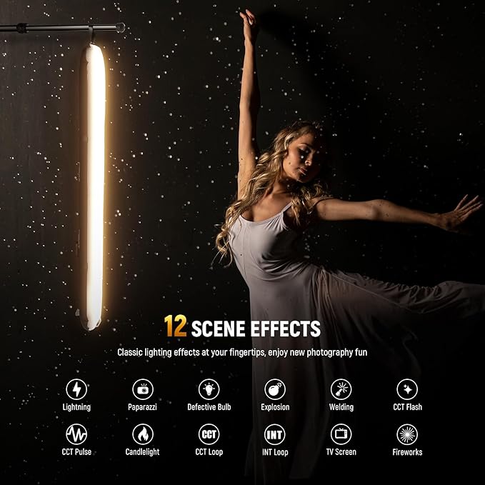 NEEWER Basic 21W Handheld LED Fill Light 35.5"/90cm, Bi Color Portable Inflatable TPU Video Lighting, 2700-6500K 1300Lux 12 Effects CRI95 2500mAh Battery, for Studio Photography Video Recording, GC21B - Image 5